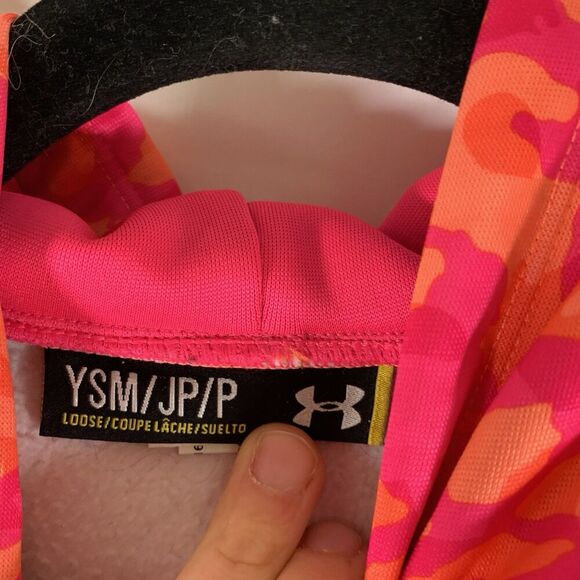 Under Armour Hoodie Girls Youth Medium Pink Orange Camo Pockets Pullover - Picture 5 of 9